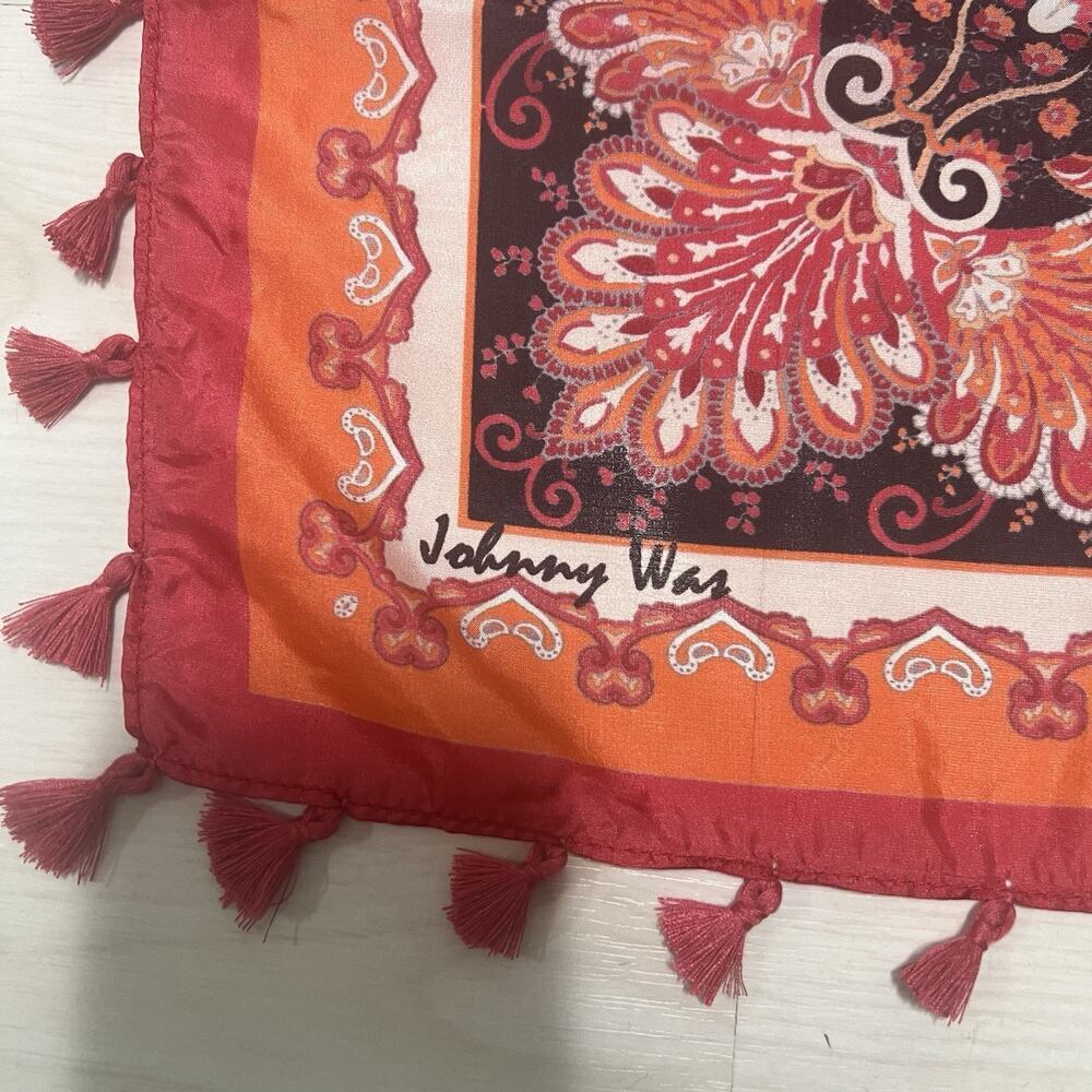 NEW Johnny Was 100% Silk Scarf Tassels Butterflies Floral Print Pink 42x42 - Picture 2 of 9
